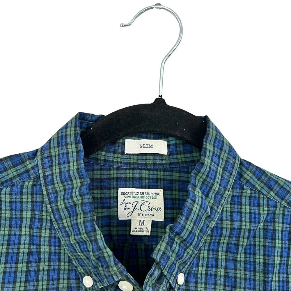 J. Crew Men Plaid Shirt Slim Button Down Long Sleeve Pen Pocket Green Blue Sz M*